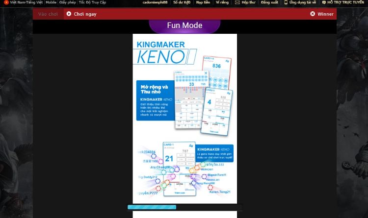 Keno - KingMaker là trò chơi Xổ số trực tuyến có tính may rủi cao